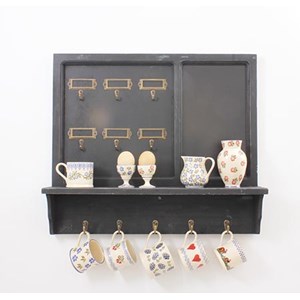 Key Chalkboard Shelf With 5 Hooks Grey